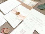 Old Money Wedding Invitation with Deckled Edging, Chiffon Ribbon and Wax Seal