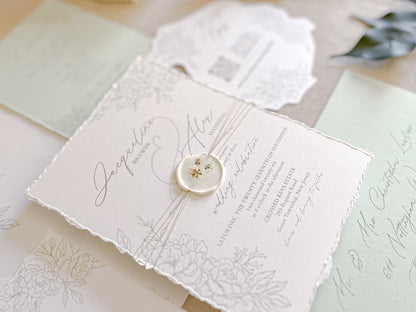 Floral Die Cut Wedding Invitation with Wax Seal