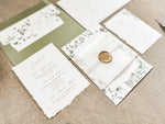 Eucalyptus Greenery Wedding Invitation with Deckled Edging, Vellum Belly Band and Wax Seal