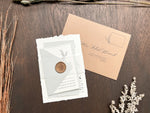 Contemporary Boho Wedding Invitation with Deckled Edging, Vellum and Wax Seal