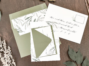 Greenery Wedding Invitation Wrapped in Thread