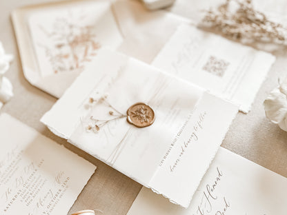 Elegant Ivory Baby’s Breath Invitation with Deckled Edging
