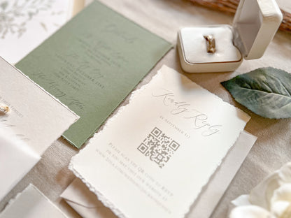 Baby’s Breath Wedding Invitation with Deckled Edging, Baby’s Breath, Vellum and Wax Seal