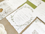Greenery Wreath Wedding Invitation with Eucalyptus Vellum, Deckled Edging & Wax Seal
