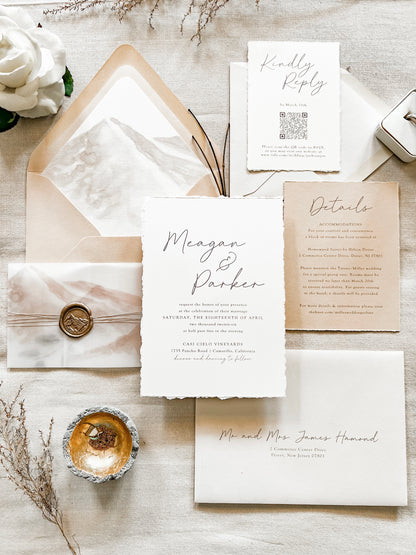 Mountain Wedding Invitation with Vellum & Wax Seal