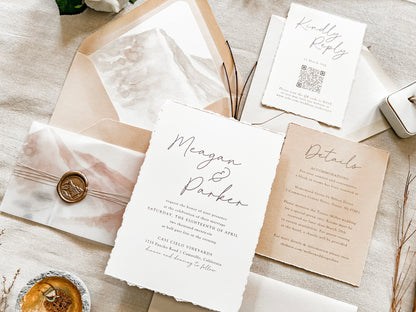 Mountain Wedding Invitation with Vellum & Wax Seal