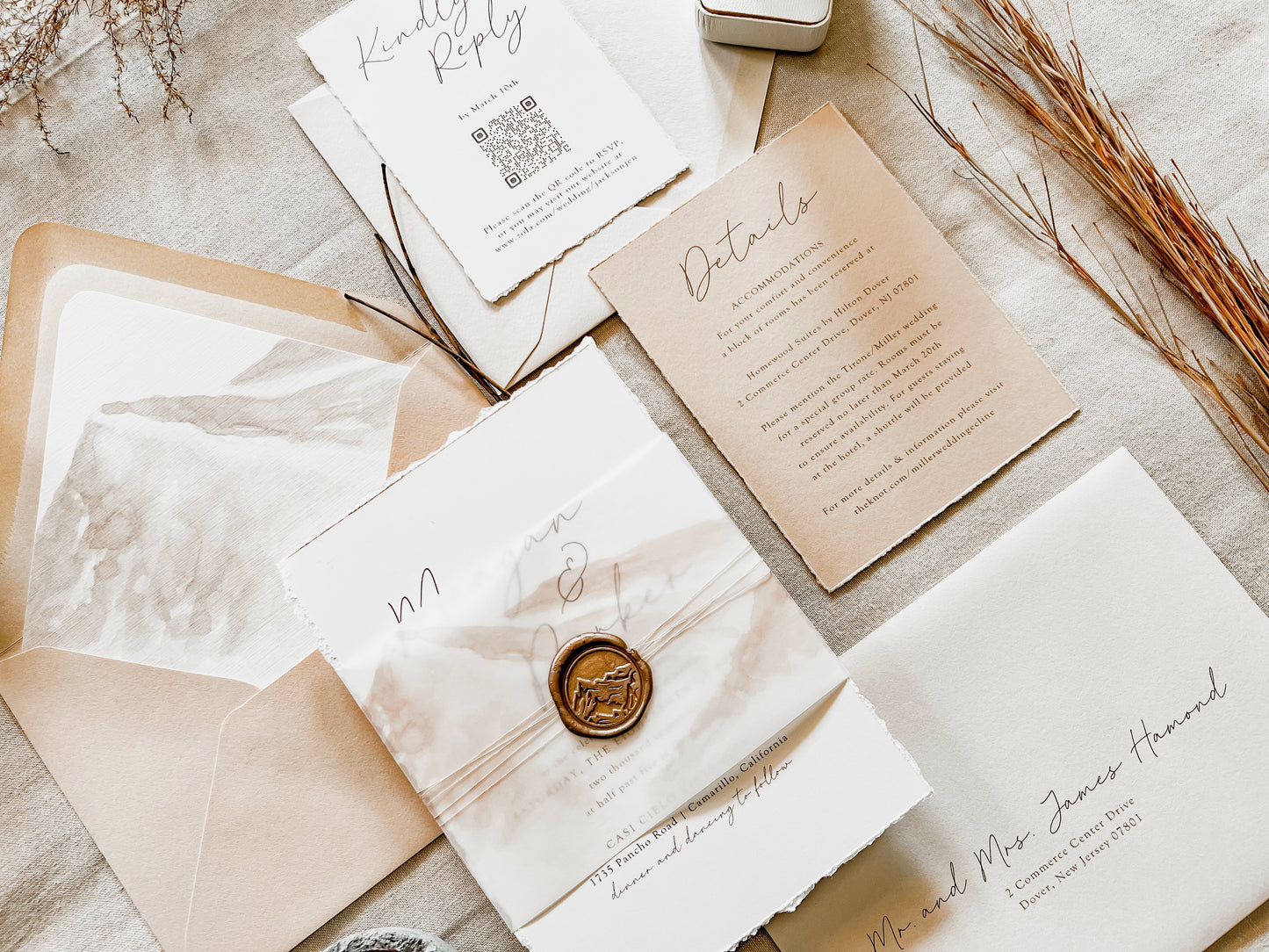 Mountain Wedding Invitation with Vellum & Wax Seal