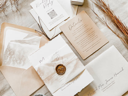 Mountain Wedding Invitation with Vellum & Wax Seal