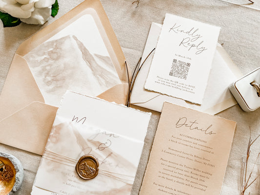 Mountain Wedding Invitation with Vellum & Wax Seal