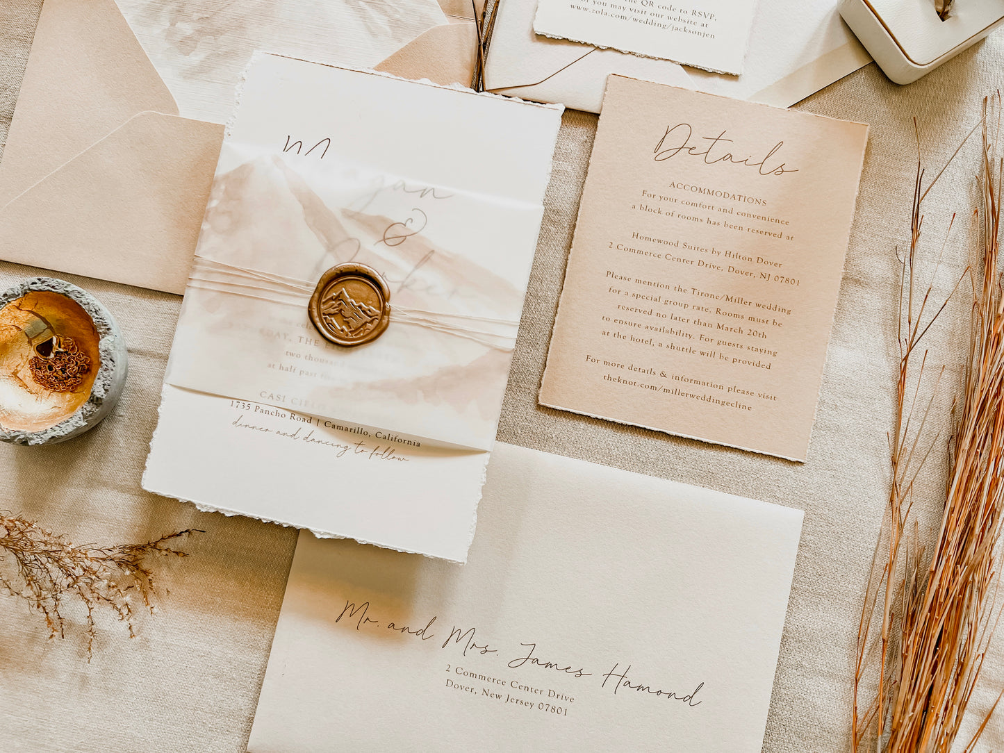 Mountain Wedding Invitation with Vellum & Wax Seal