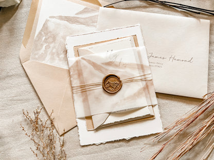 Mountain Wedding Invitation with Vellum & Wax Seal