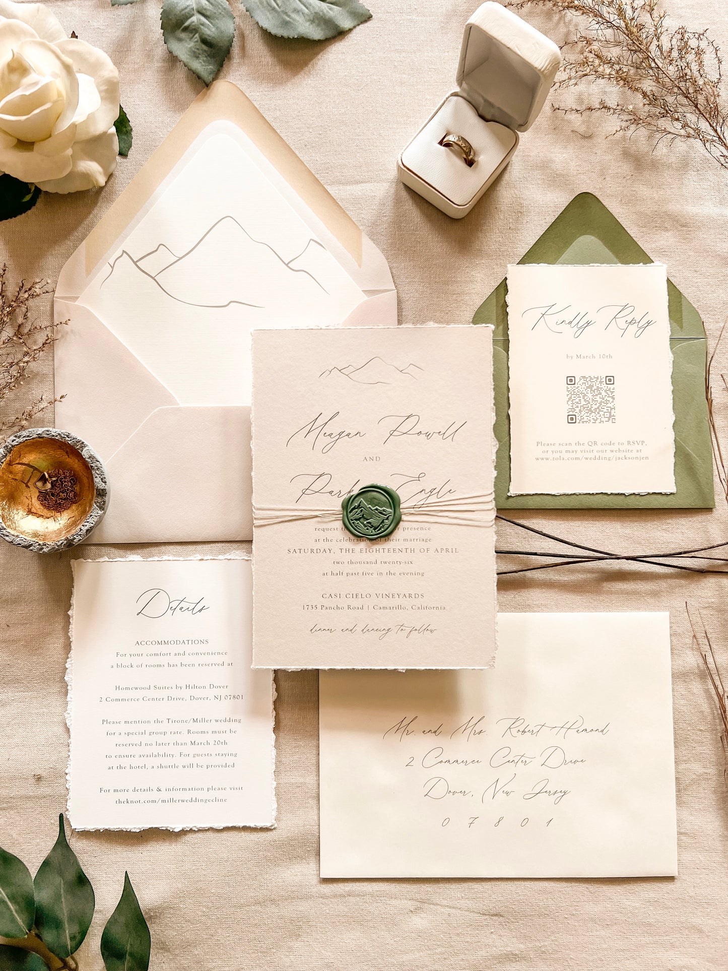Mountain Wedding Invitation with Wax Seal
