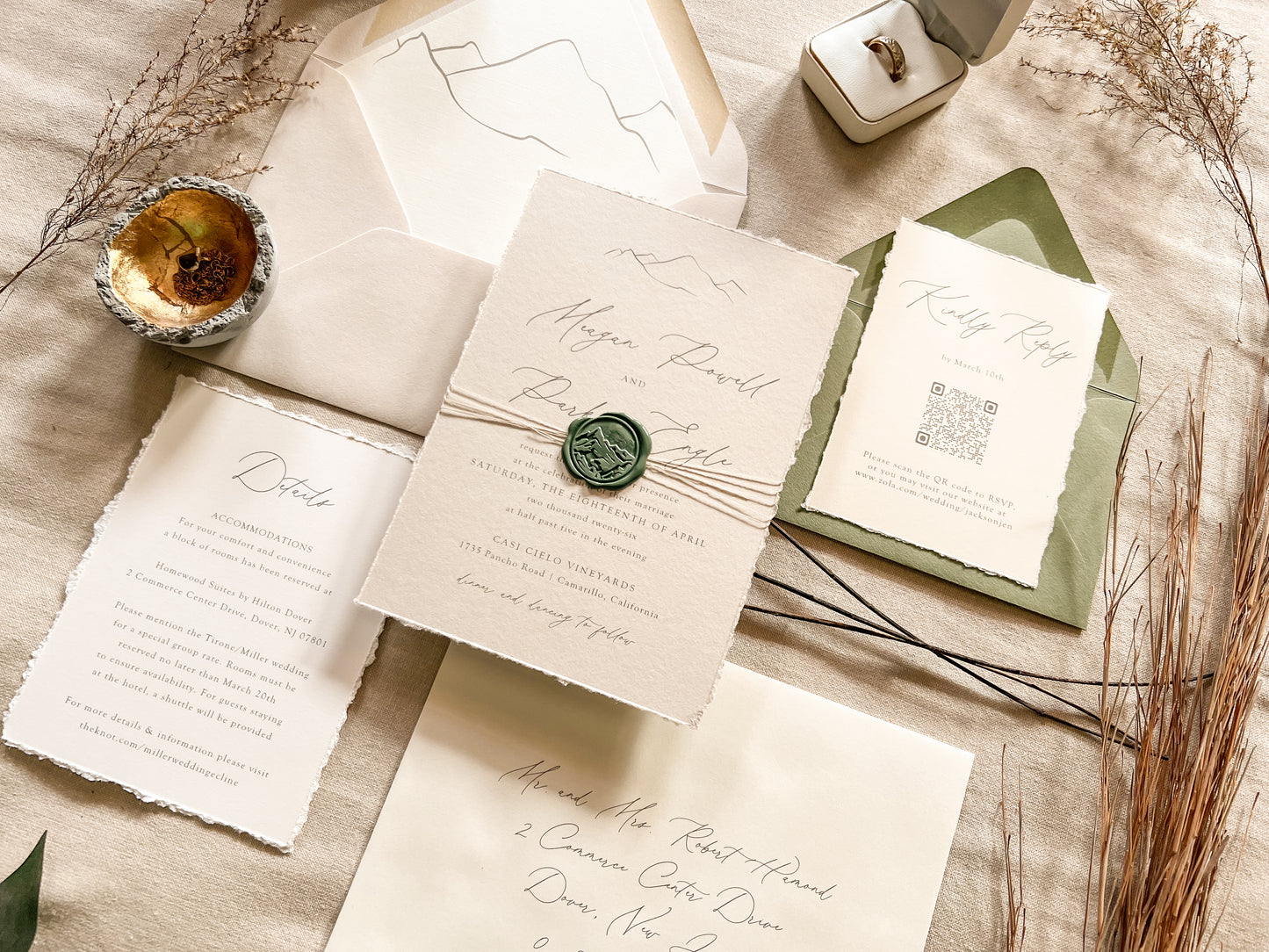 Mountain Wedding Invitation with Wax Seal