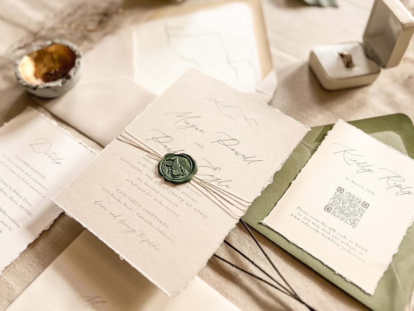 Mountain Wedding Invitation with Wax Seal