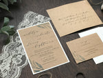 Greenery Wedding Invitation with ivory lace and twine
