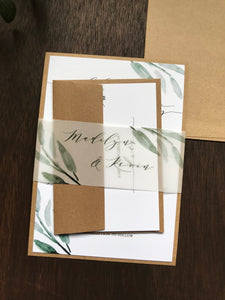 Rustic Greenery Wedding Invitation with Vellum belly band