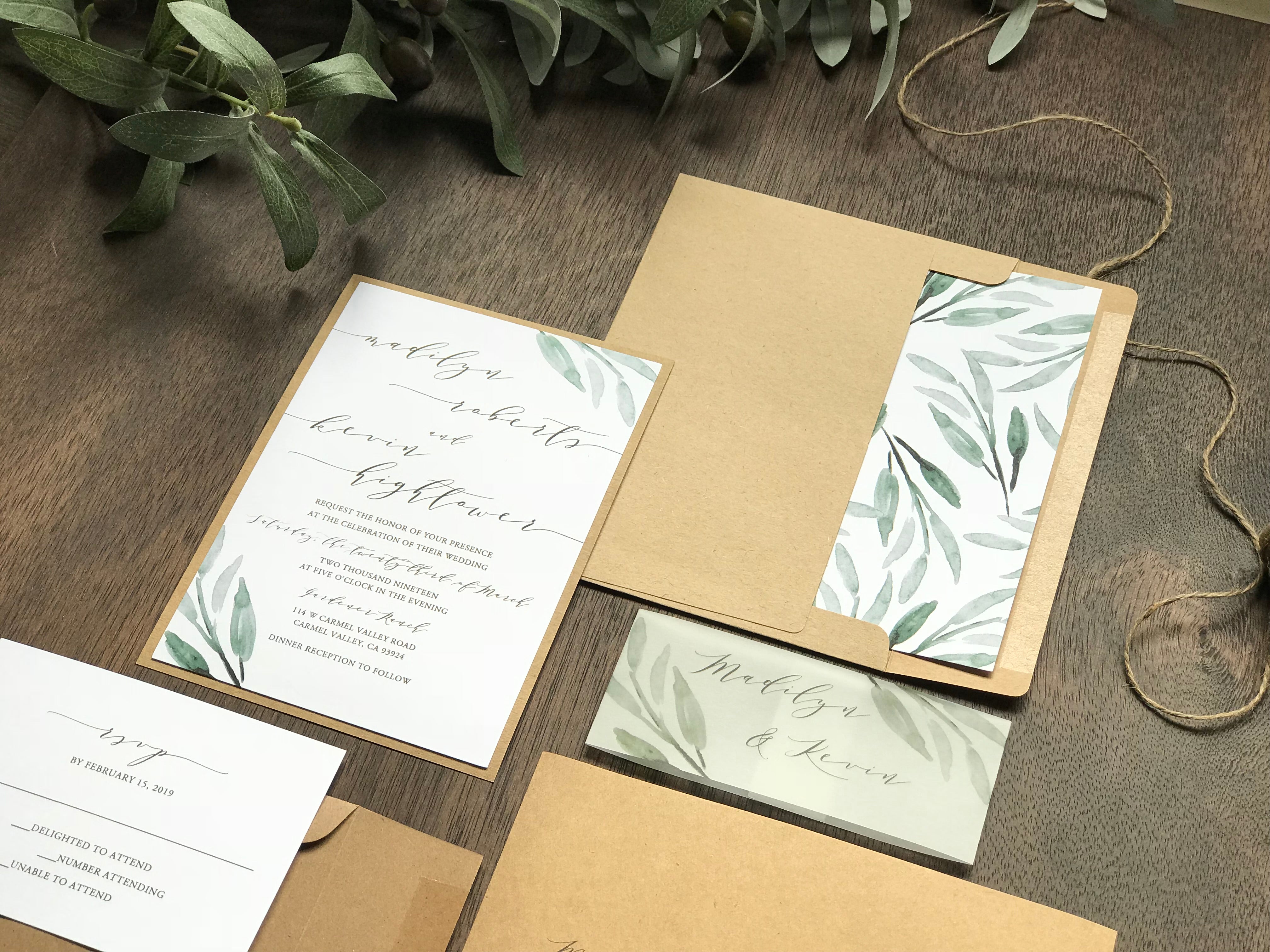 Rustic Greenery Wedding Invitation with Vellum belly band