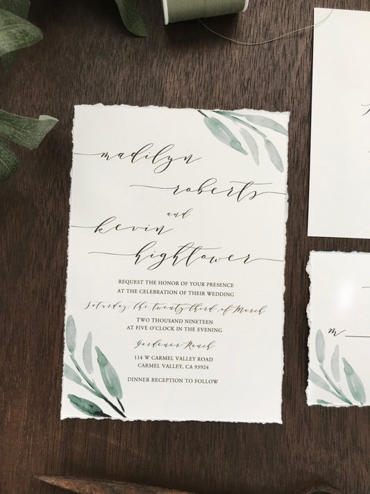 Deckled Edge Greenery Wedding Invitation