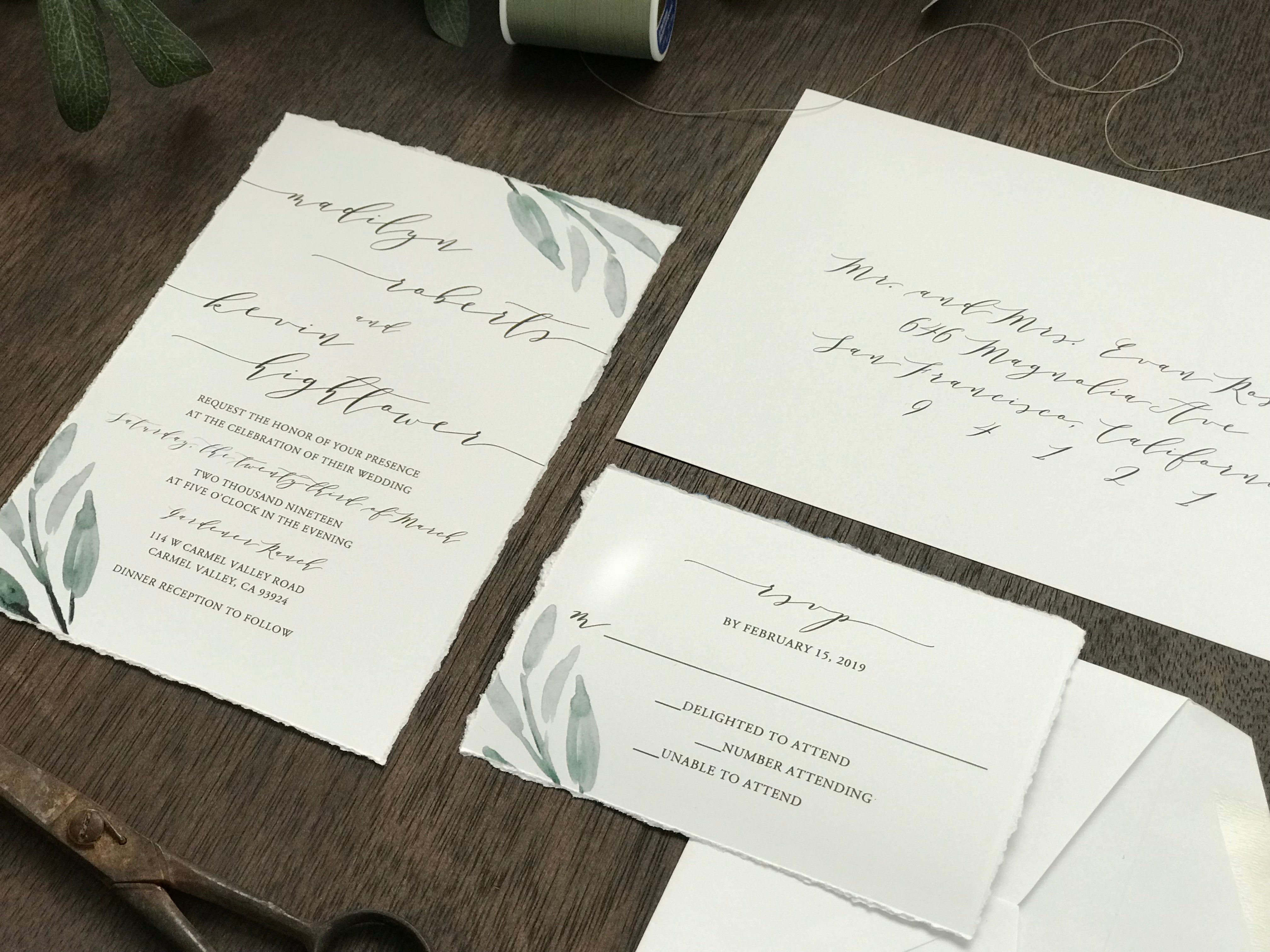 Deckled Edge Greenery Wedding Invitation