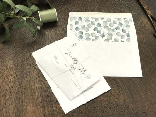 Deckled Edge Wedding Invitation with Eucalyptus