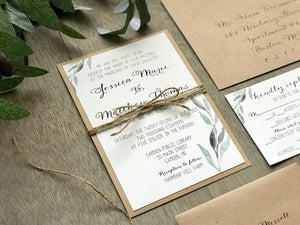 Greenery Wedding Invitation with twine