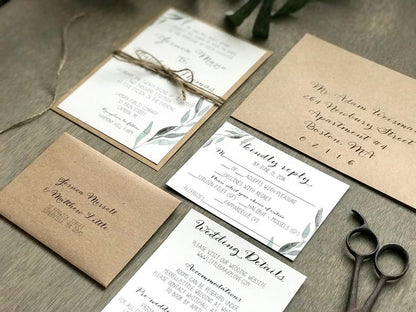 Greenery Wedding Invitation with twine