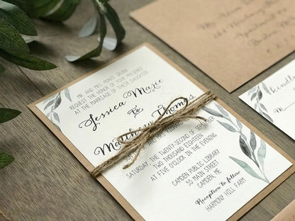 Greenery Wedding Invitation with twine