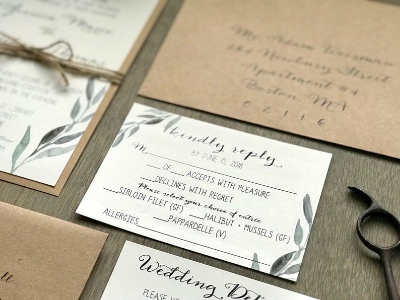 Greenery Wedding Invitation with twine
