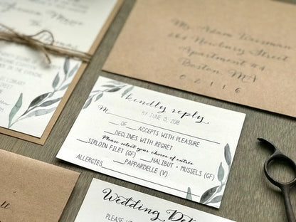 Greenery Wedding Invitation with twine