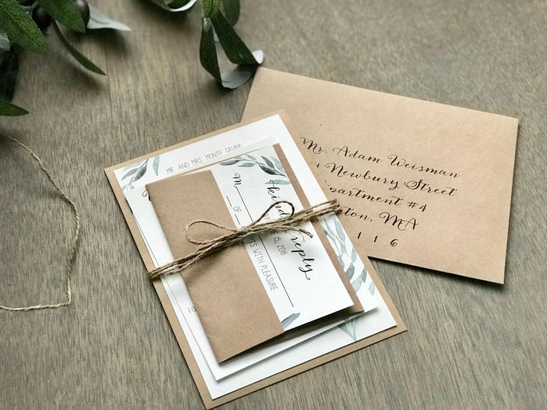 Greenery Wedding Invitation with twine