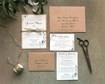 Greenery Wedding Invitation with twine