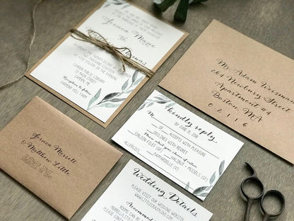 Greenery Wedding Invitation with twine