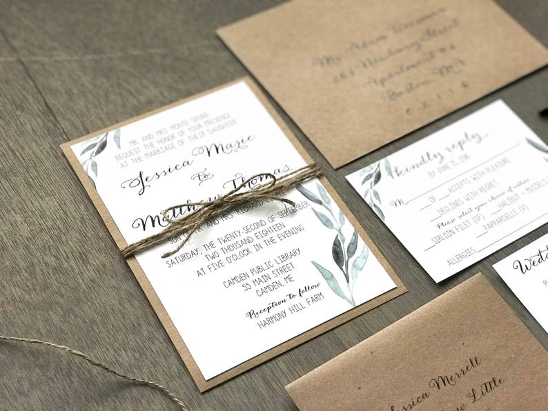 Greenery Wedding Invitation with twine