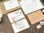 White Floral Wedding Invitation with twine