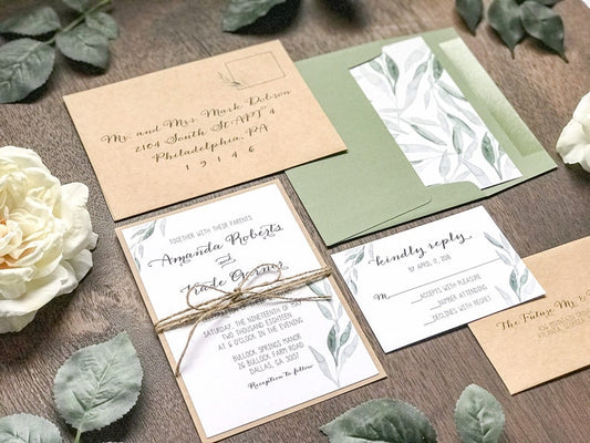Greenery Wedding Invitation with twine