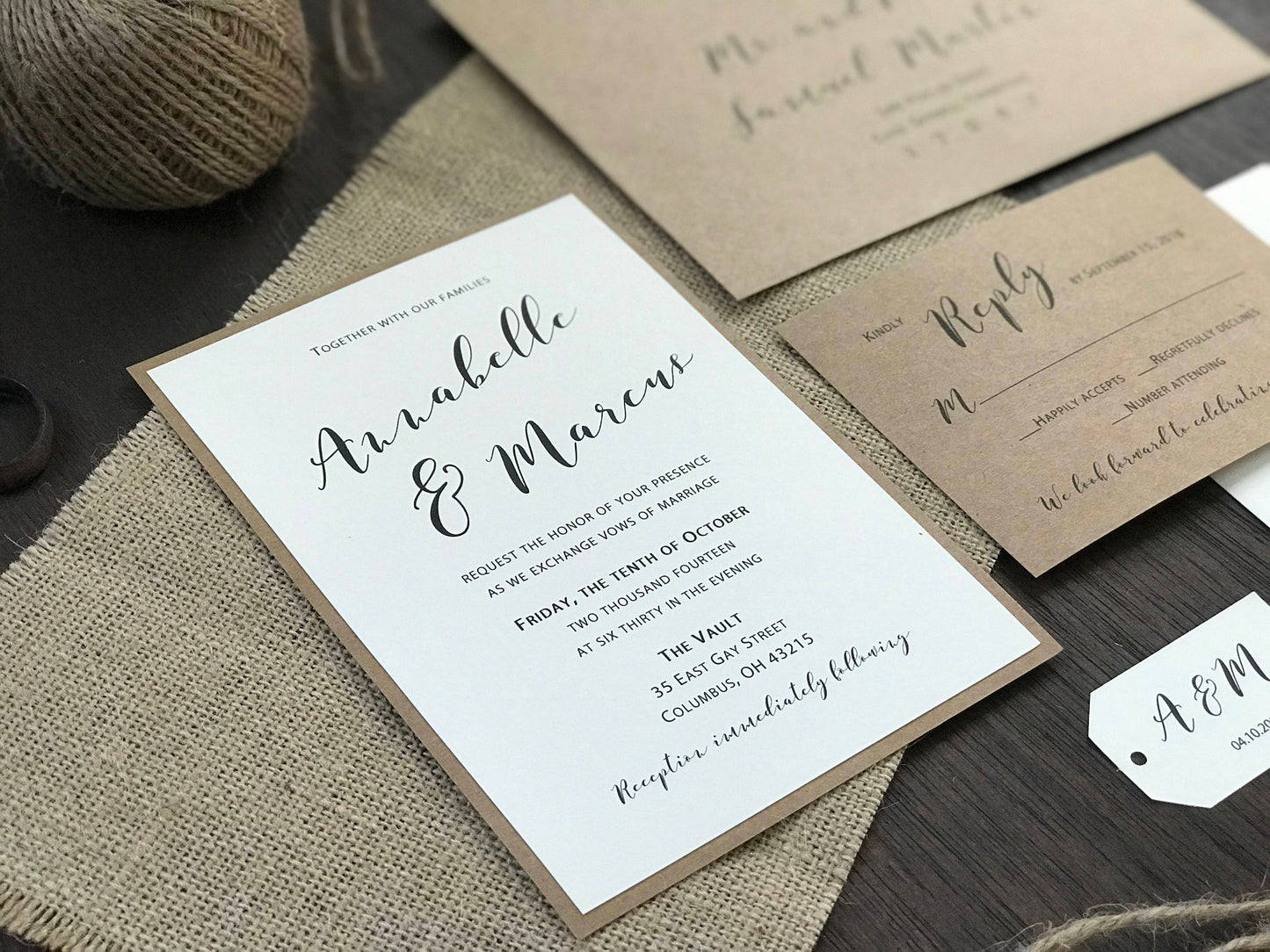 Burlap Wedding Invitation with twine