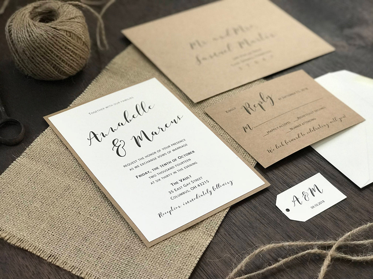 Burlap Wedding Invitation with twine