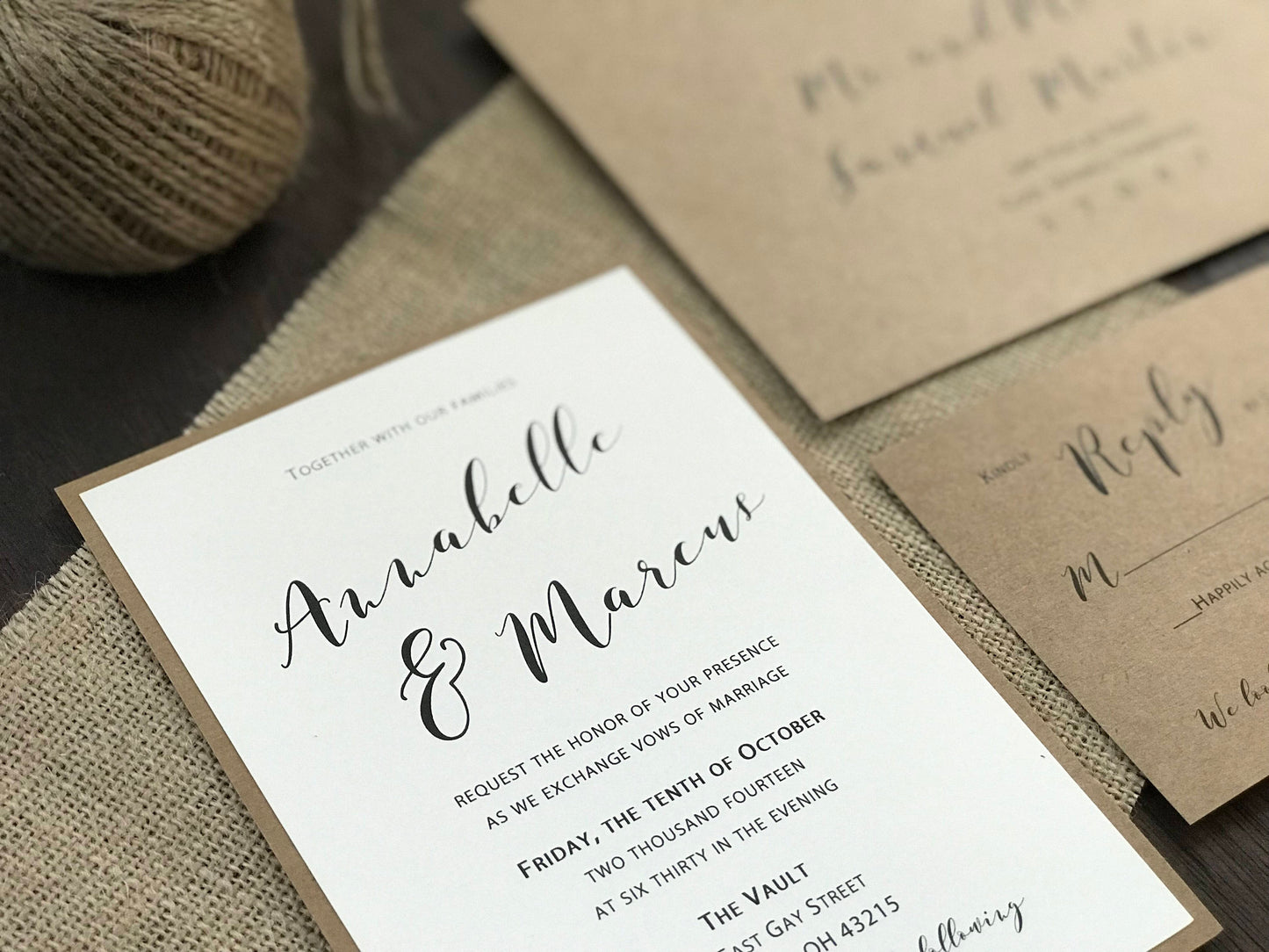 Burlap Wedding Invitation with twine