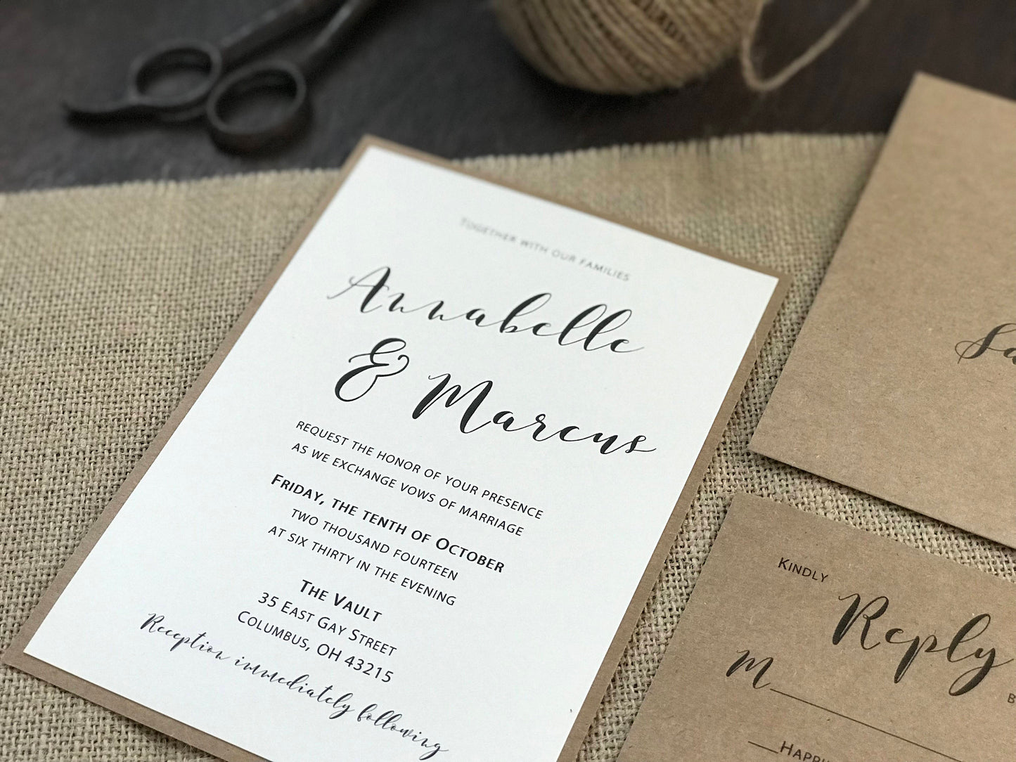 Burlap Wedding Invitation with twine