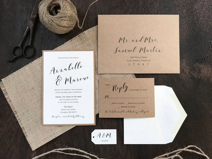 Burlap Wrap Wedding Invitation with twine