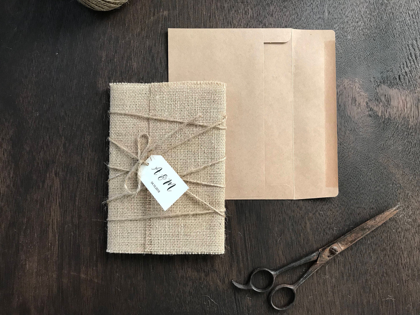 Burlap Wedding Invitation with twine