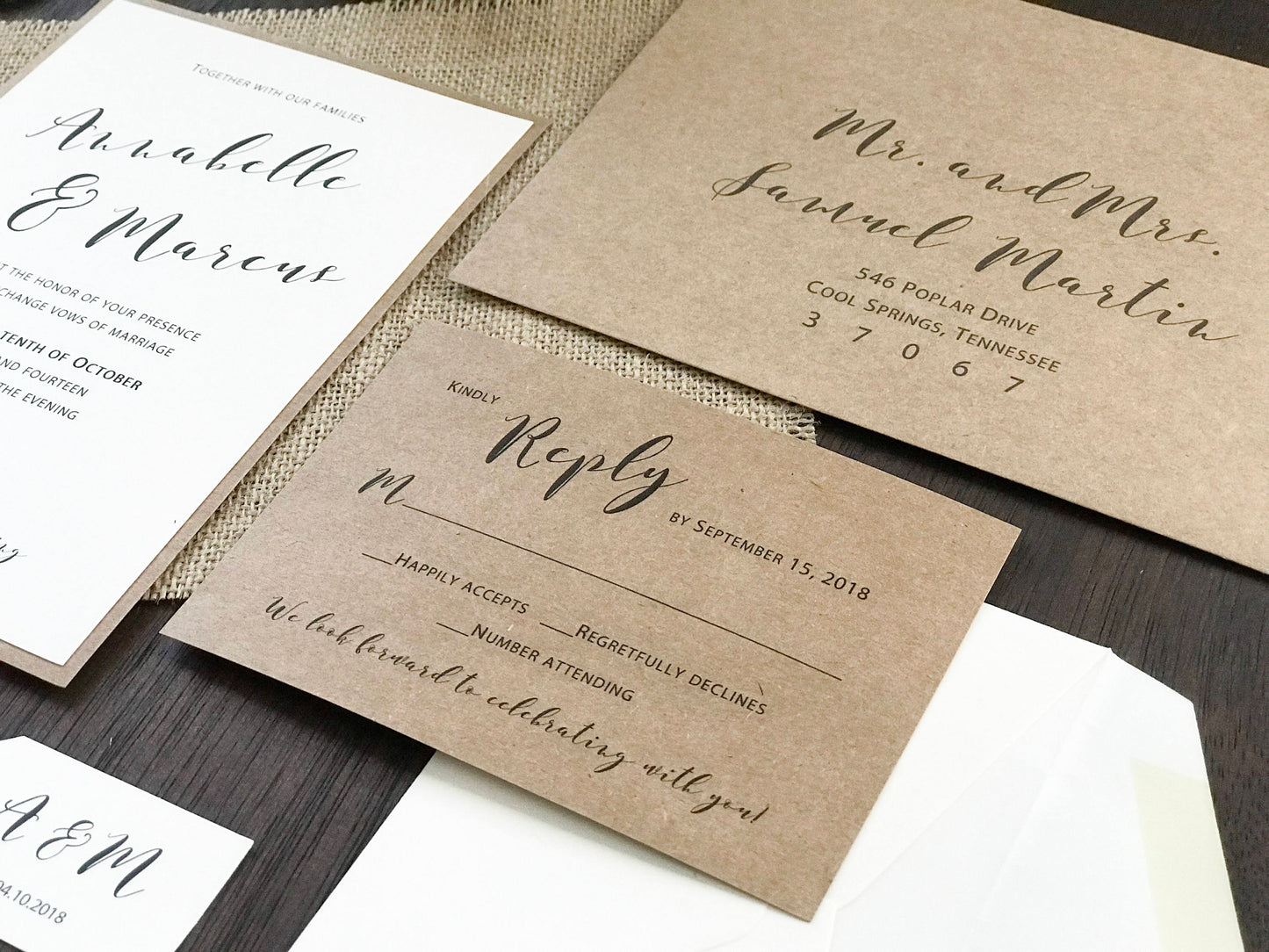Burlap Wedding Invitation with twine