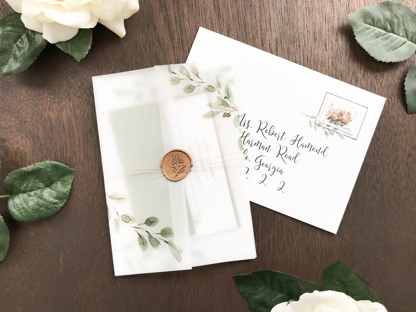 Greenery Vellum Wedding Invitation with Wax Seal