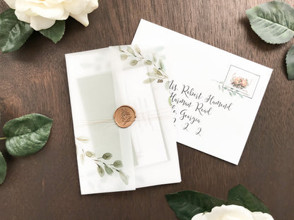 Greenery Vellum Wedding Invitation with Wax Seal