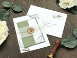 Greenery Wedding Invitation with Vellum Wax Seal Wrap