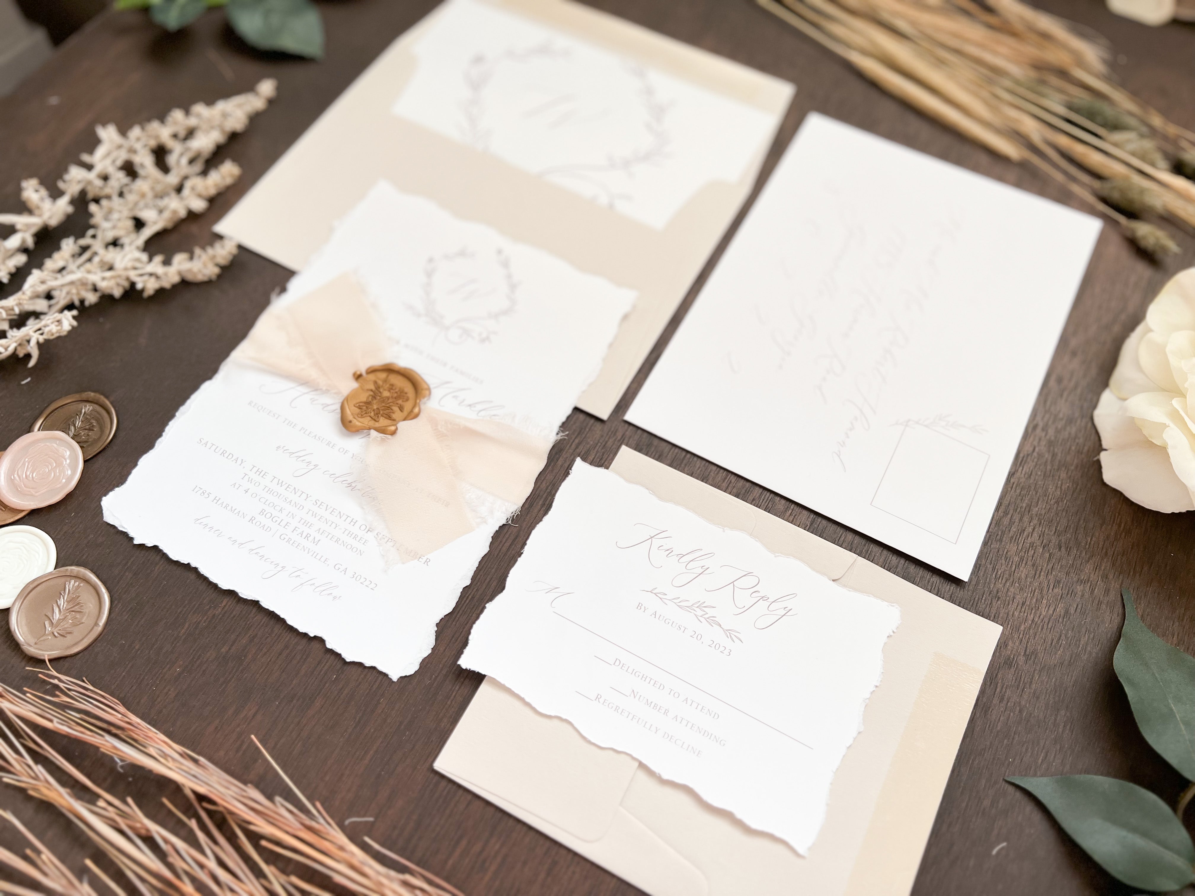 Elegant Wedding Invitation with Deckled Edging, Vellum Belly Band, Dri –  Creative Custom Prints by Tabitha