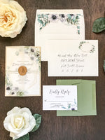 Geometric Floral Wedding Invitation with Vellum Cover and Eucalyptus