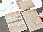 Rustic Blush and Pink Floral Wedding Invitation with Ivory Lace and Twine