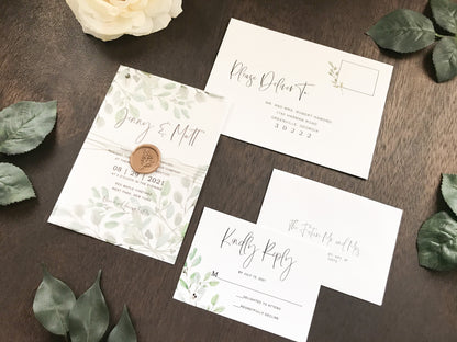 Greenery Vellum Wedding Invitation with Wax Seal wrap