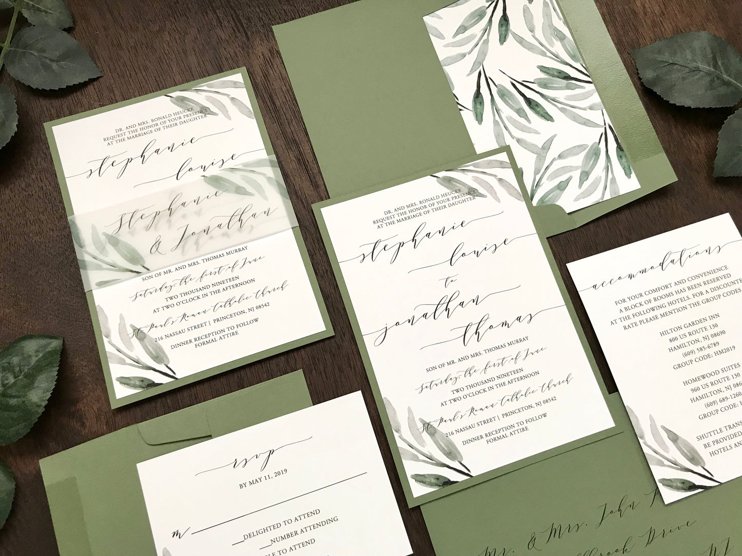 Greenery Wedding Invitation with Vellum belly band